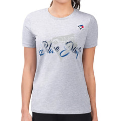 Toronto Blue Jays G-III 4Her by Carl Banks Women's Super-Slim Fit Lightweight Shadow Logo Graphic T-Shirt - Heather Gray T-shirts