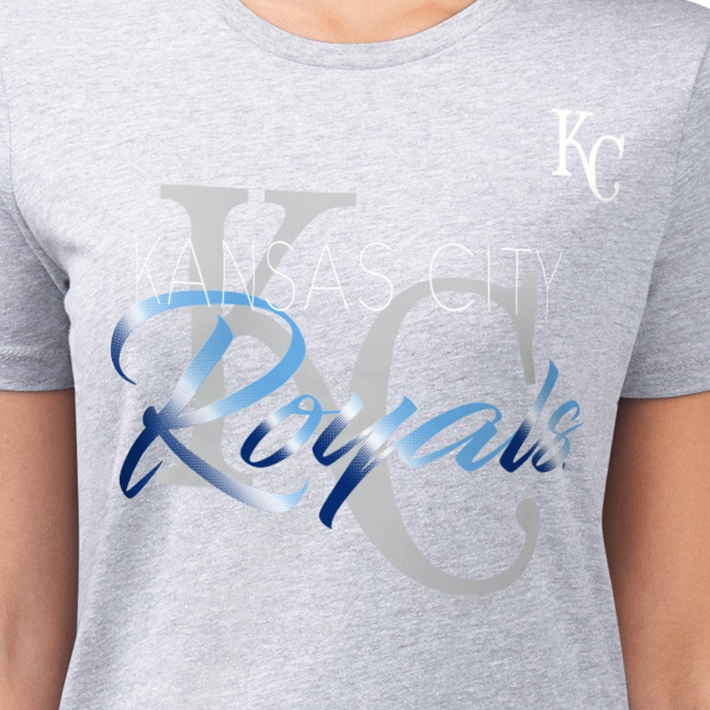 Kansas City Royals G-III 4Her by Carl Banks Women's Super-Slim Fit Lightweight Shadow Logo Graphic T-Shirt - Heather Gray T-shirts