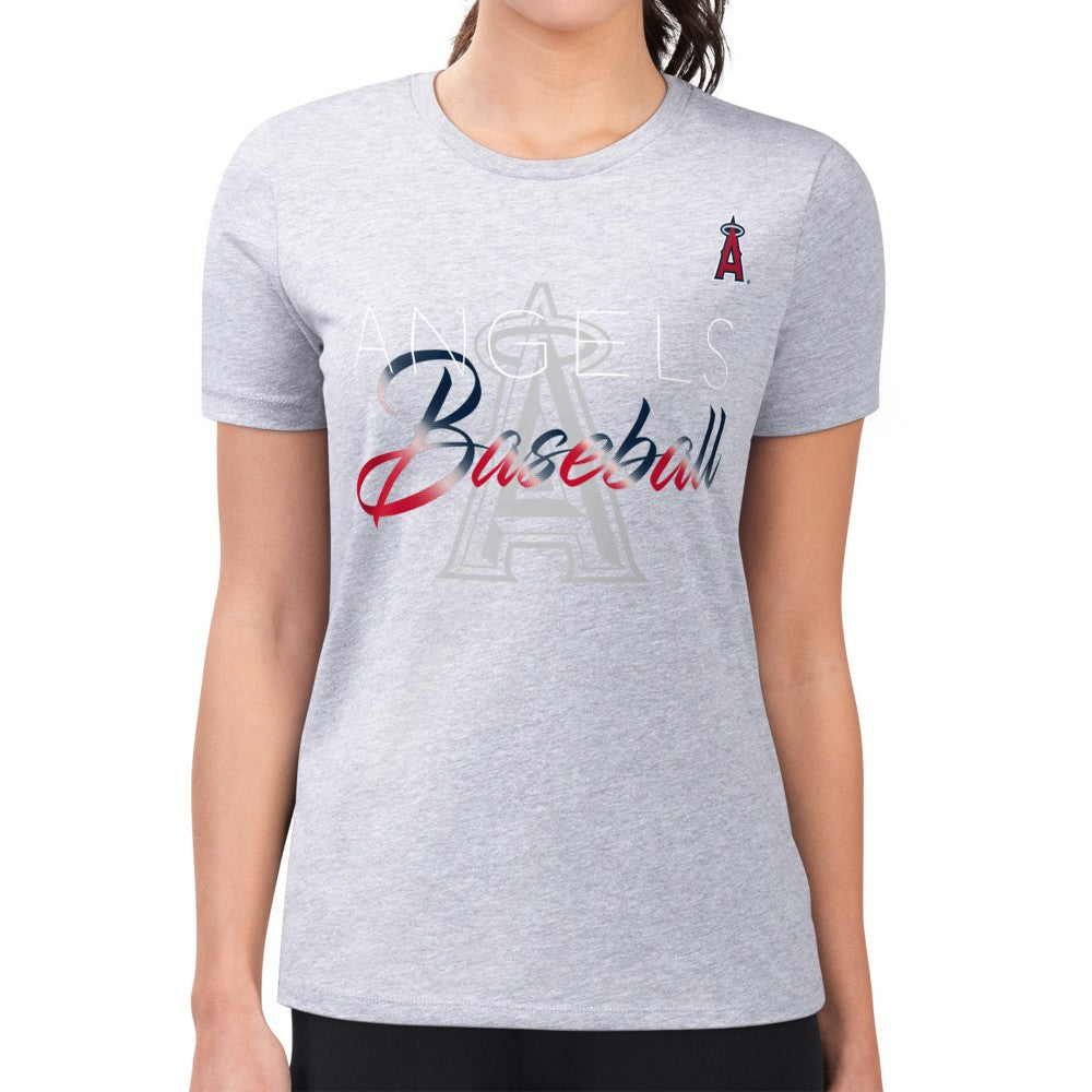 Los Angeles Angels G-III 4Her by Carl Banks Women's Super-Slim Fit Lightweight Shadow Logo Graphic T-Shirt - Heather Gray T-shirts