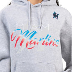 Miami Marlins G-III 4Her by Carl Banks Women's Shadow Logo Graphic Pullover Hoodie - Heather Gray Hoodies