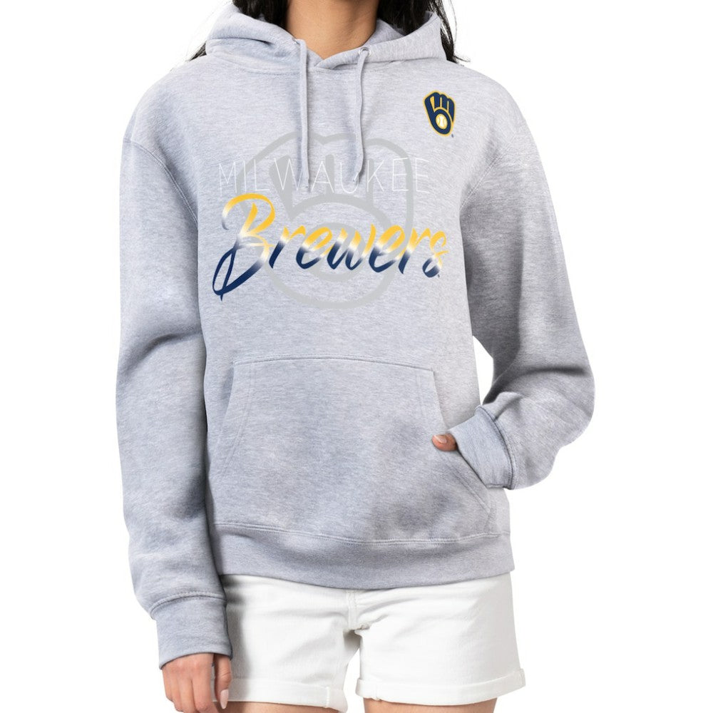Milwaukee Brewers G-III 4Her by Carl Banks Women's Shadow Logo Graphic Pullover Hoodie - Heather Gray Hoodies