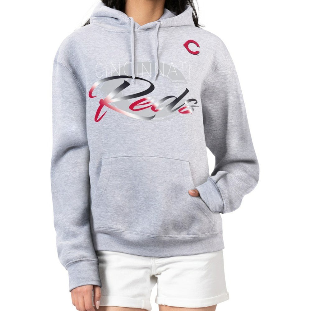 Cincinnati Reds G-III 4Her by Carl Banks Women's Shadow Logo Graphic Pullover Hoodie - Heather Gray Hoodies
