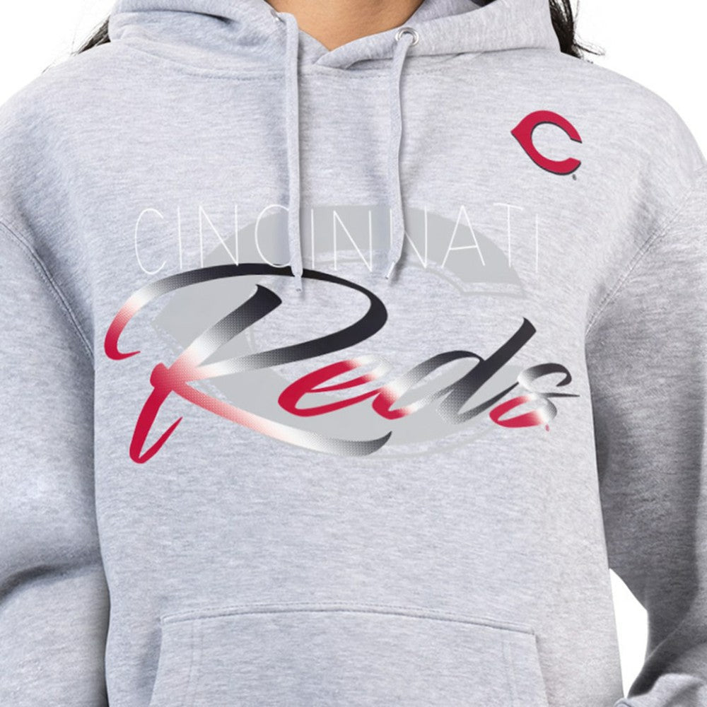 Cincinnati Reds G-III 4Her by Carl Banks Women's Shadow Logo Graphic Pullover Hoodie - Heather Gray Hoodies