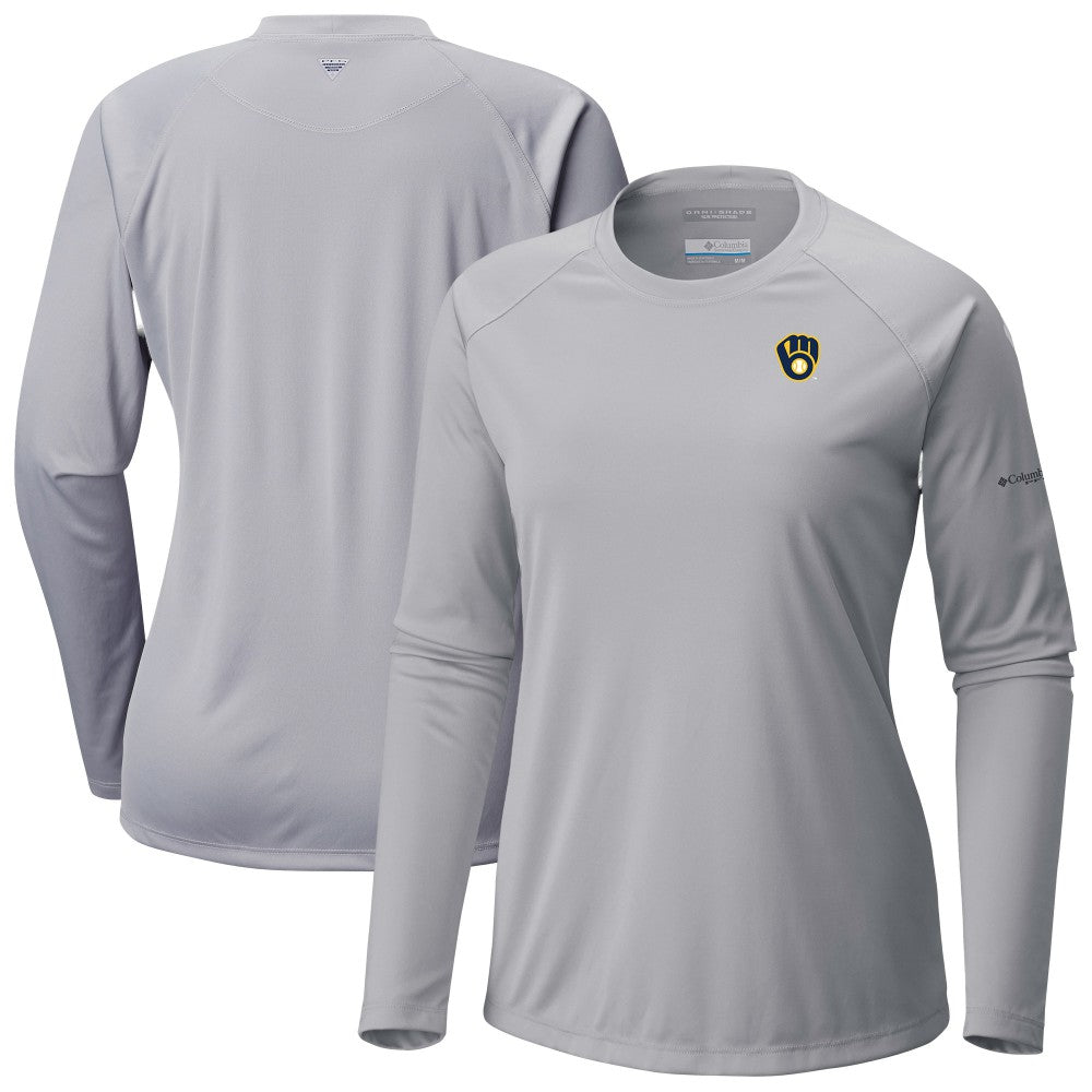Milwaukee Brewers Columbia Tidal Tee II Long Sleeve T-Shirt - Gray T-shirts