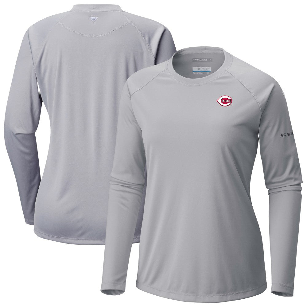 Cincinnati Reds Columbia Tidal Tee II Long Sleeve T-Shirt - Gray T-shirts