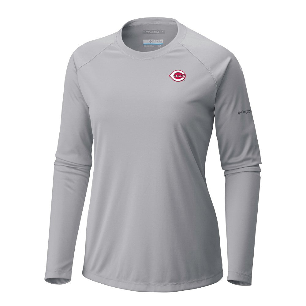Cincinnati Reds Columbia Tidal Tee II Long Sleeve T-Shirt - Gray T-shirts