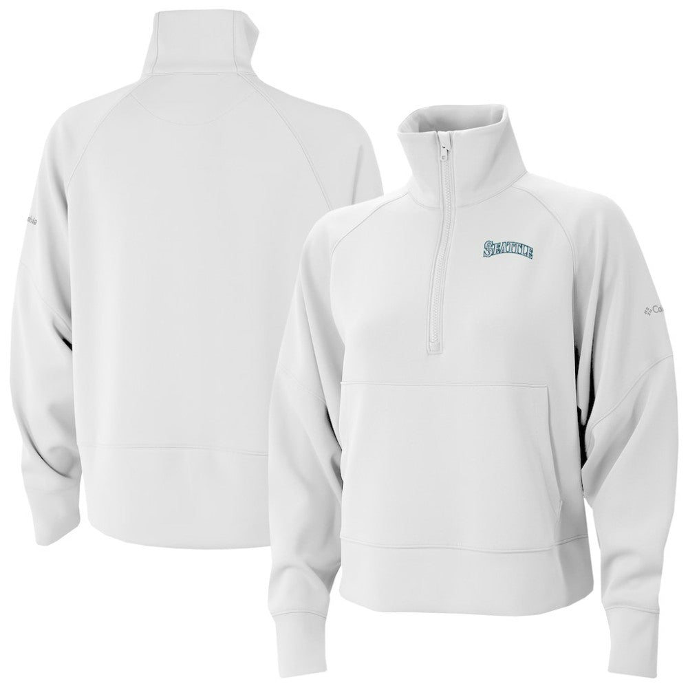 Seattle Mariners Columbia Women's Wickhams Hills Raglan Omni-Wick Quarter-Zip Pullover - White Pullover