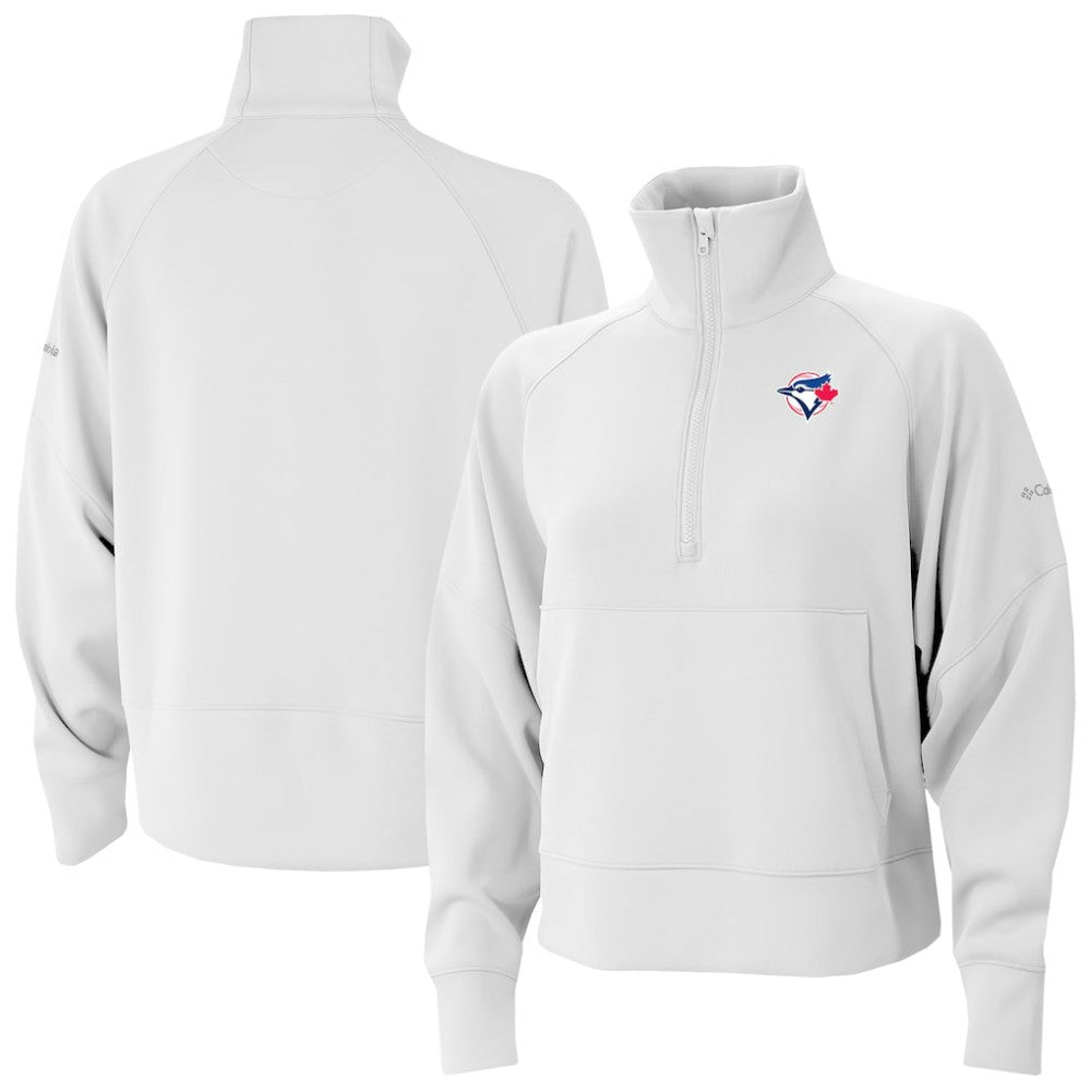 Toronto Blue Jays Columbia Women's Wickhams Hills Raglan Omni-Wick Quarter-Zip Pullover - White Pullover