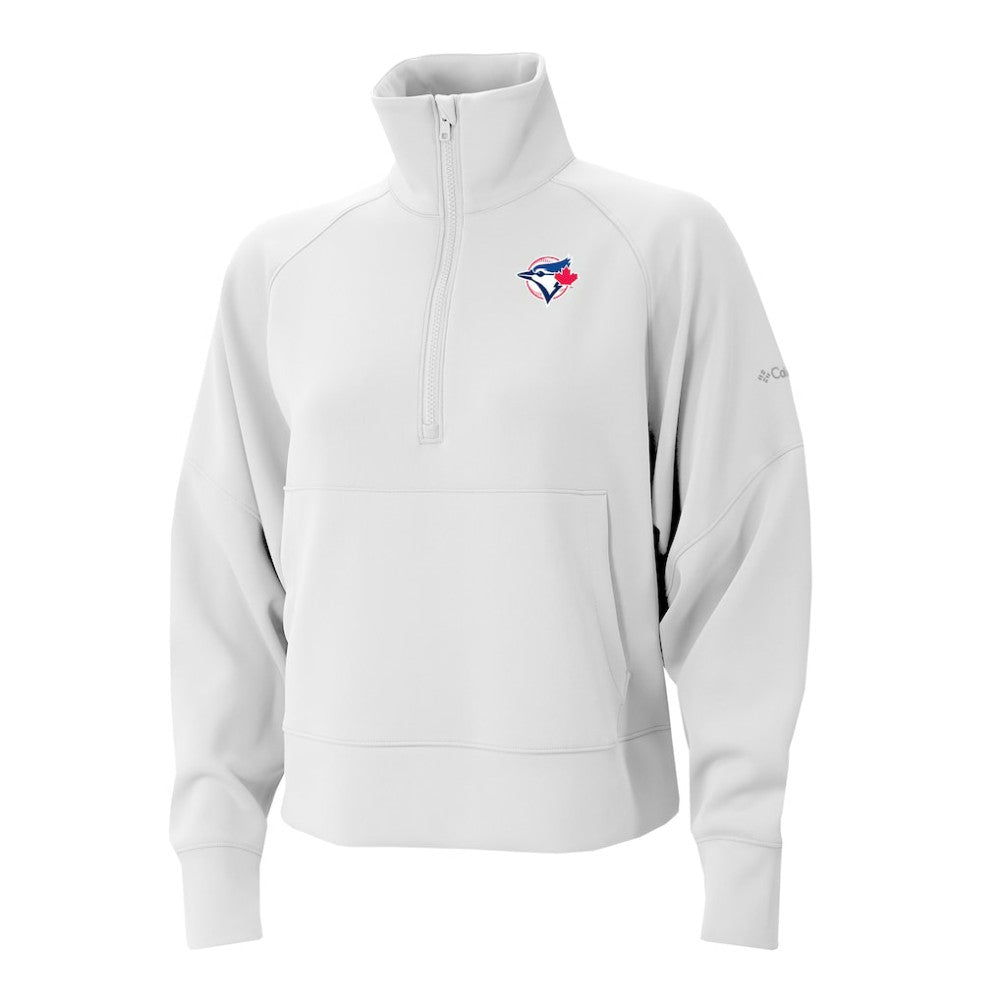 Toronto Blue Jays Columbia Women's Wickhams Hills Raglan Omni-Wick Quarter-Zip Pullover - White Pullover