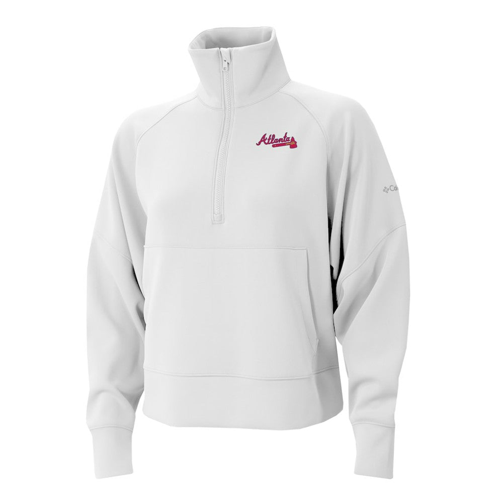 Atlanta Braves Columbia Women's Wickhams Hills Raglan Omni-Wick Quarter-Zip Pullover - White Pullover