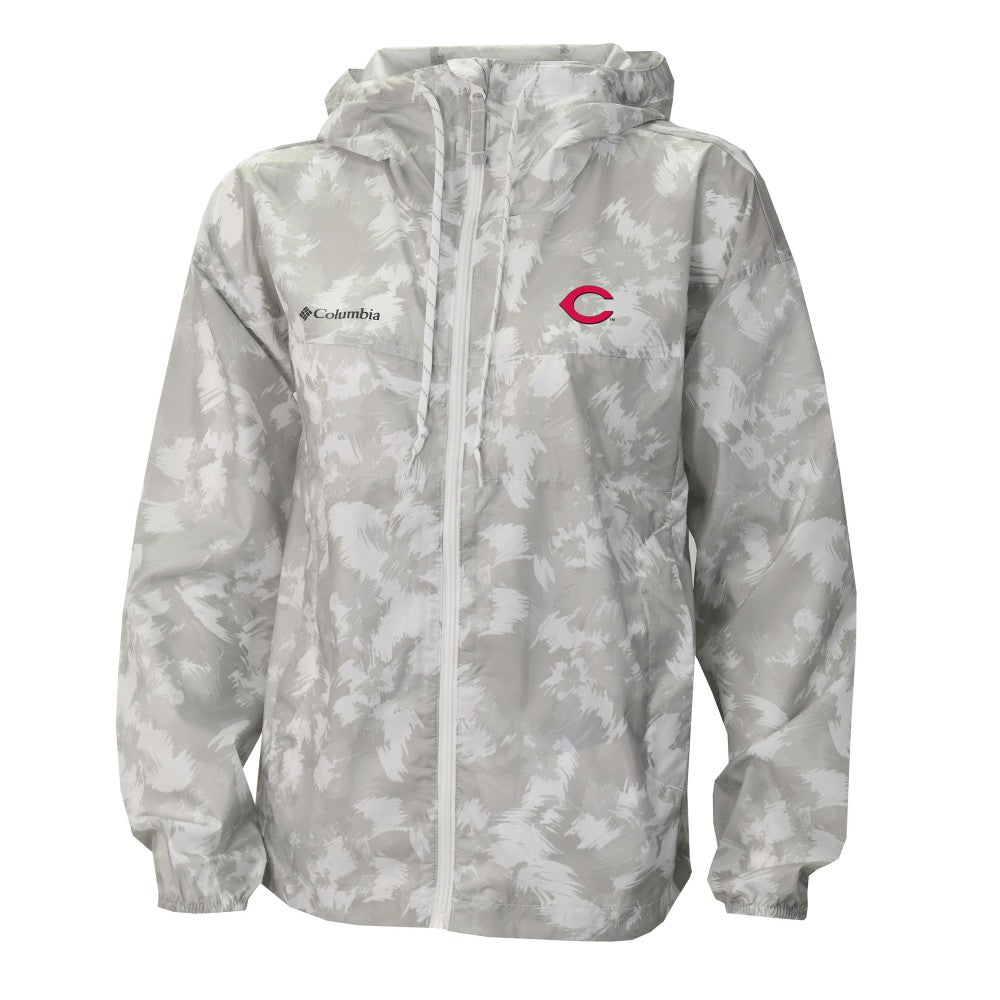 Cincinnati Reds Columbia Women's Flash Challenger Full-Zip Hoodie Windbreaker Jacket - Gray/White Jackets