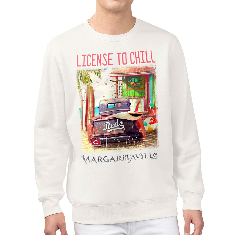 Cincinnati Reds Margaritaville License to Chill Fleece Sweatshirt - Cream Sweatshirts