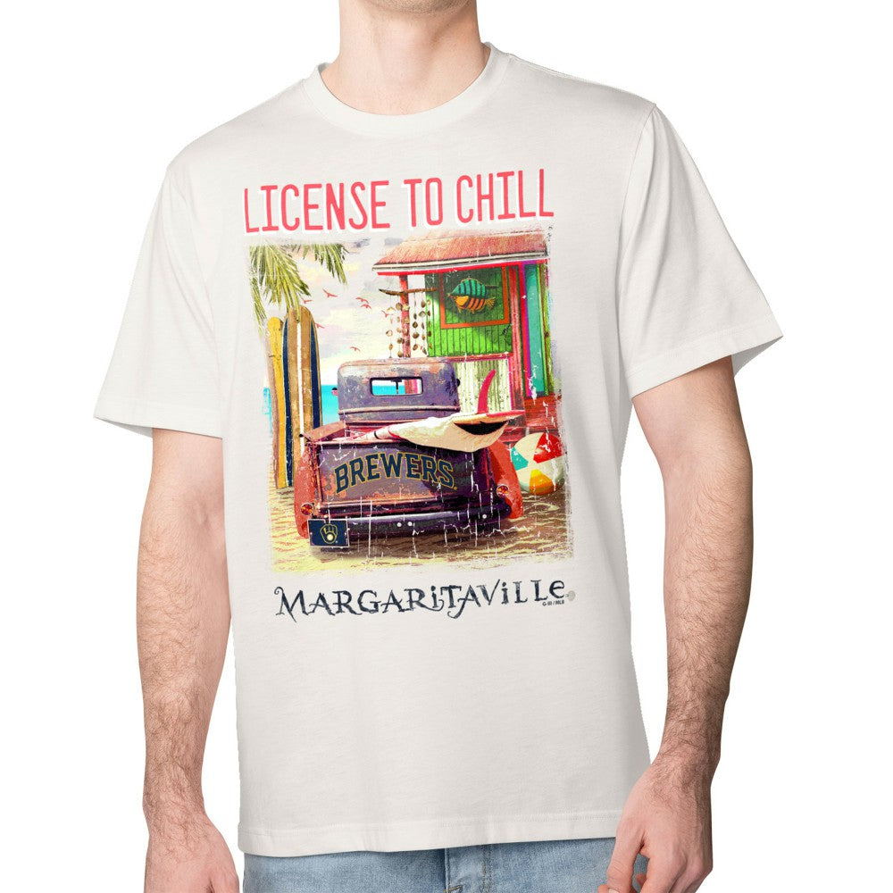Milwaukee Brewers Margaritaville License to Chill T-Shirt - Cream T-shirts