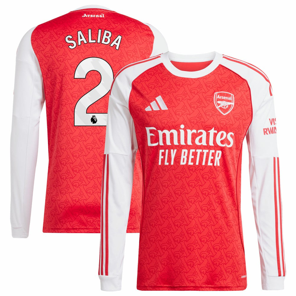 William Saliba Arsenal 2025/26 Home Replica Long Sleeve Player Jersey Red