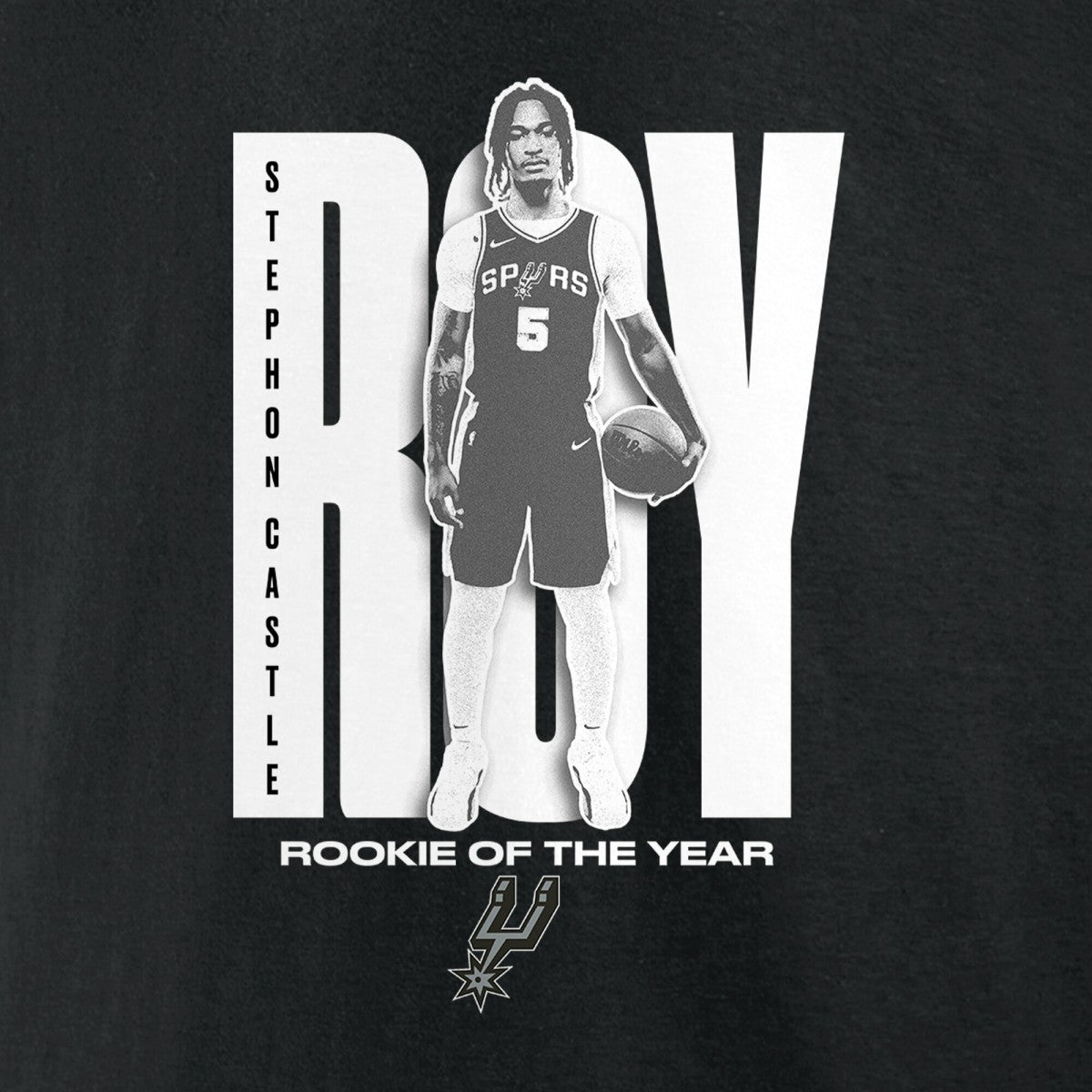 Stephon Castle San Antonio Spurs 2025 NBA Rookie of the Year T-Shirt Black