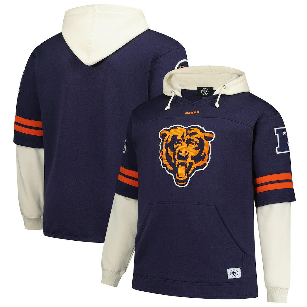 Chicago Bears '47 Big & Tall Split Zone Cornerback V-Neck Hoodie Navy
