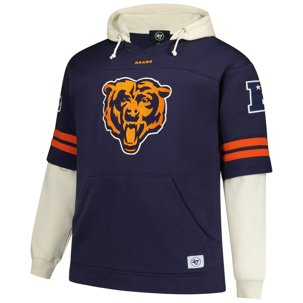 Chicago Bears '47 Big & Tall Split Zone Cornerback V-Neck Hoodie Navy