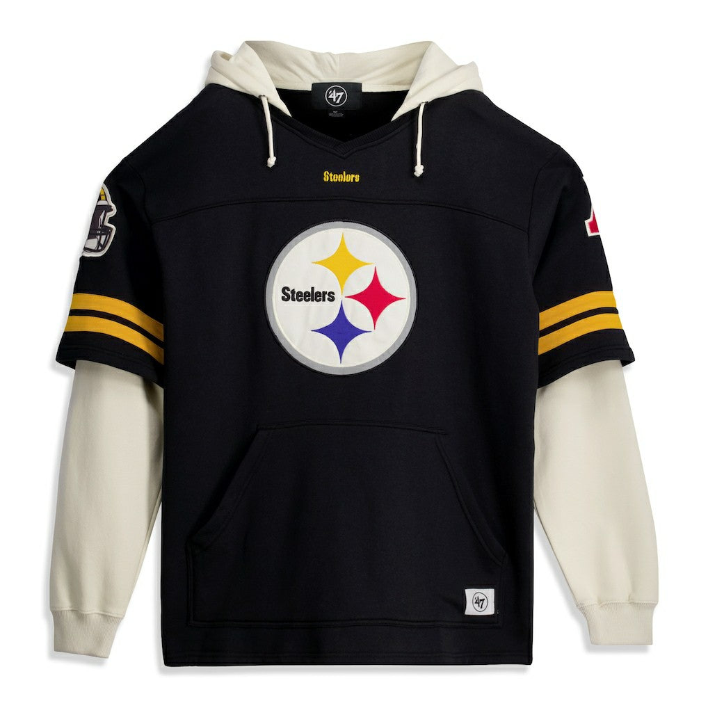 Pittsburgh Steelers '47 Big & Tall Split Zone Cornerback V-Neck Hoodie Black