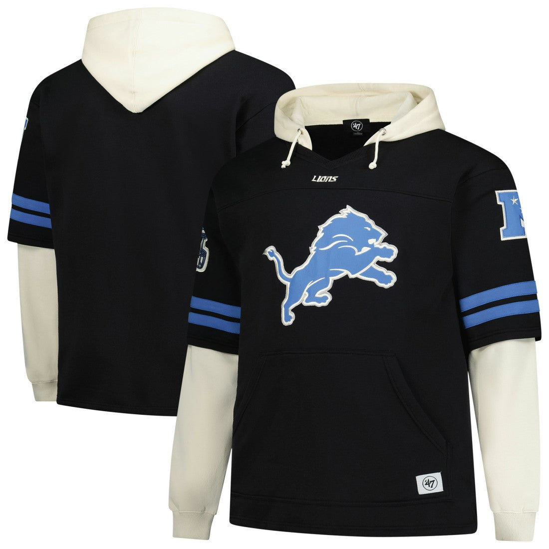 Detroit Lions '47 Big & Tall Split Zone Cornerback V-Neck Hoodie Black