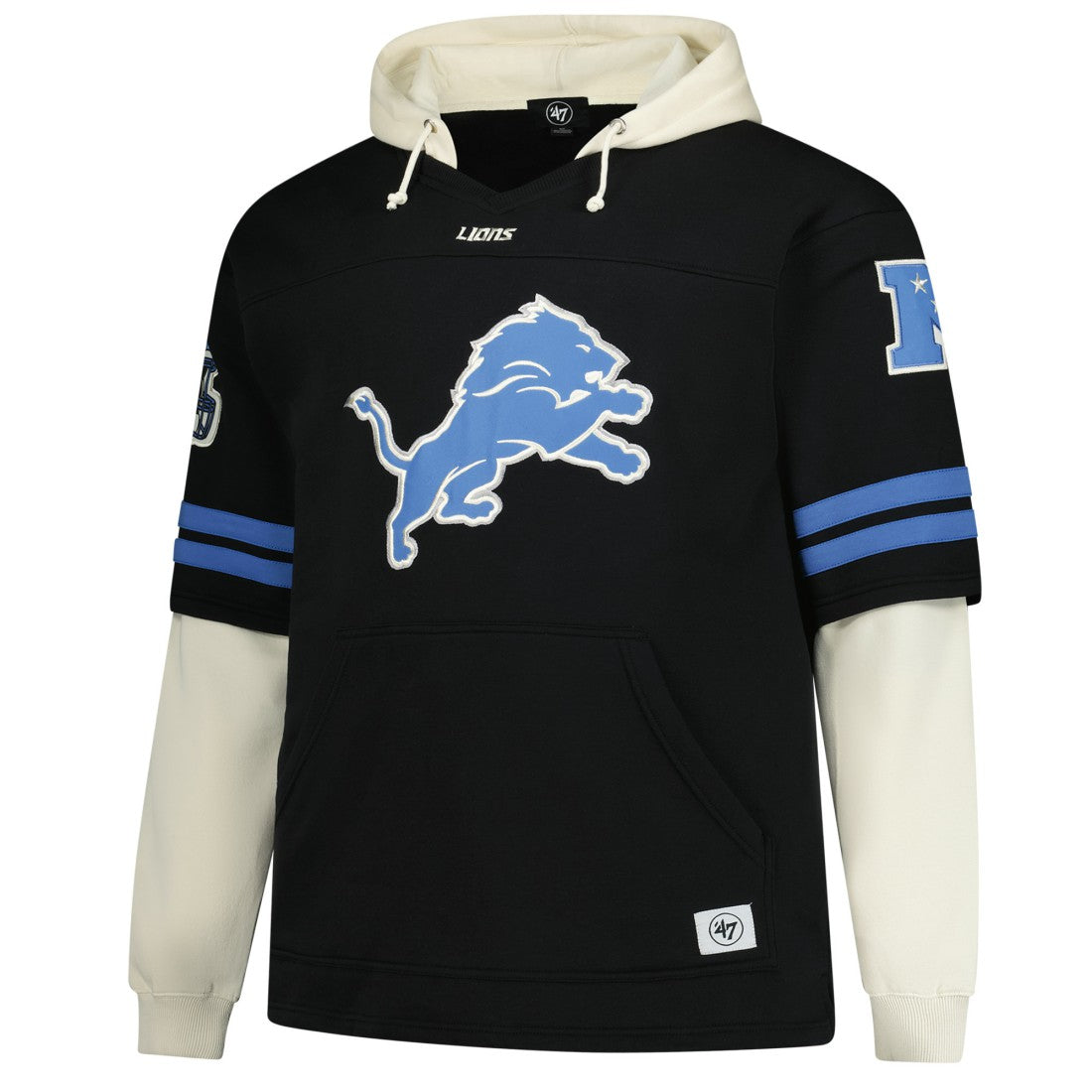 Detroit Lions '47 Big & Tall Split Zone Cornerback V-Neck Hoodie Black