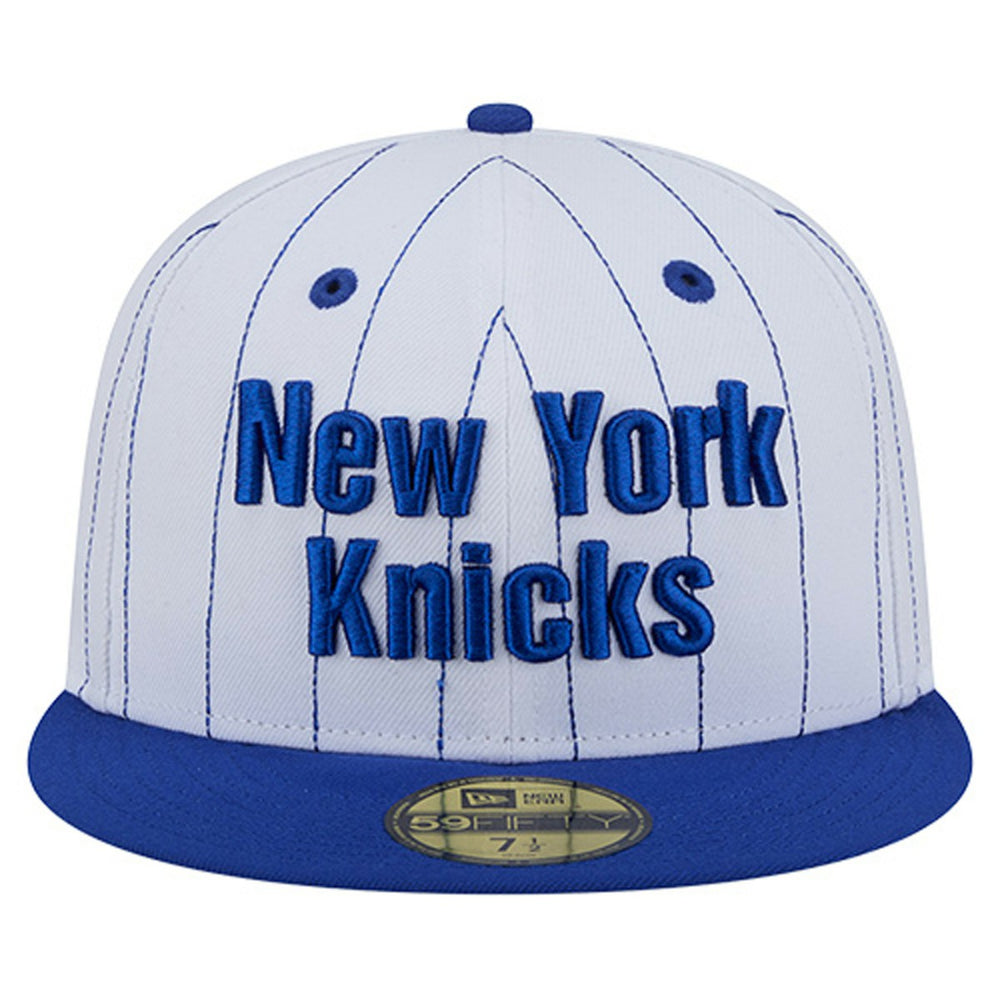 New York Knicks Wordmark Pinstripe 59FIFTY Fitted Hat White