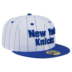New York Knicks Wordmark Pinstripe 59FIFTY Fitted Hat White
