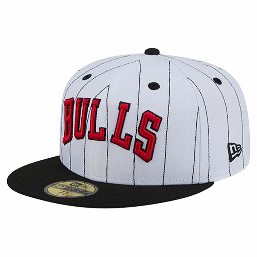 Chicago Bulls Wordmark Pinstripe 59FIFTY Fitted Hat White