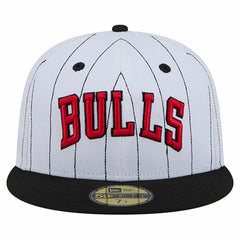 Chicago Bulls Wordmark Pinstripe 59FIFTY Fitted Hat White