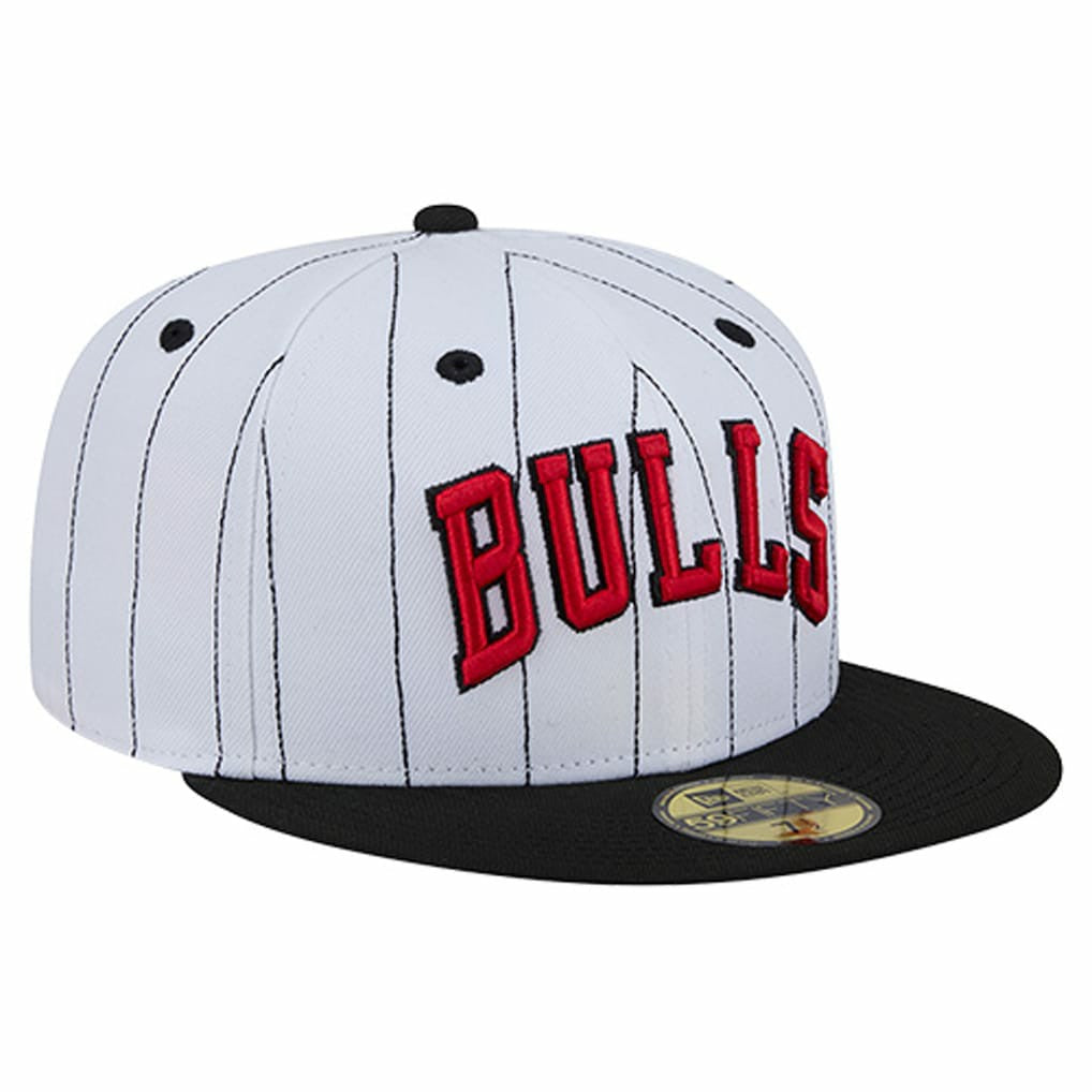 Chicago Bulls Wordmark Pinstripe 59FIFTY Fitted Hat White