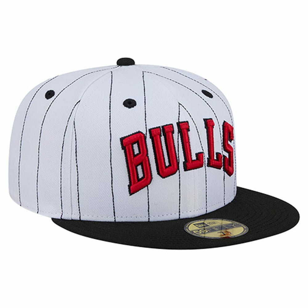 Chicago Bulls Wordmark Pinstripe 59FIFTY Fitted Hat White
