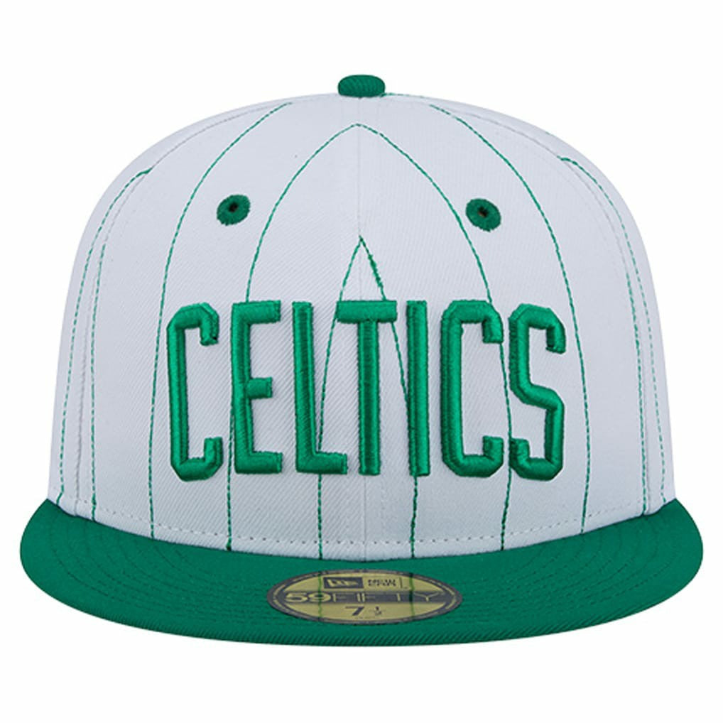 Boston Celtics Wordmark Pinstripe 59FIFTY Fitted Hat White