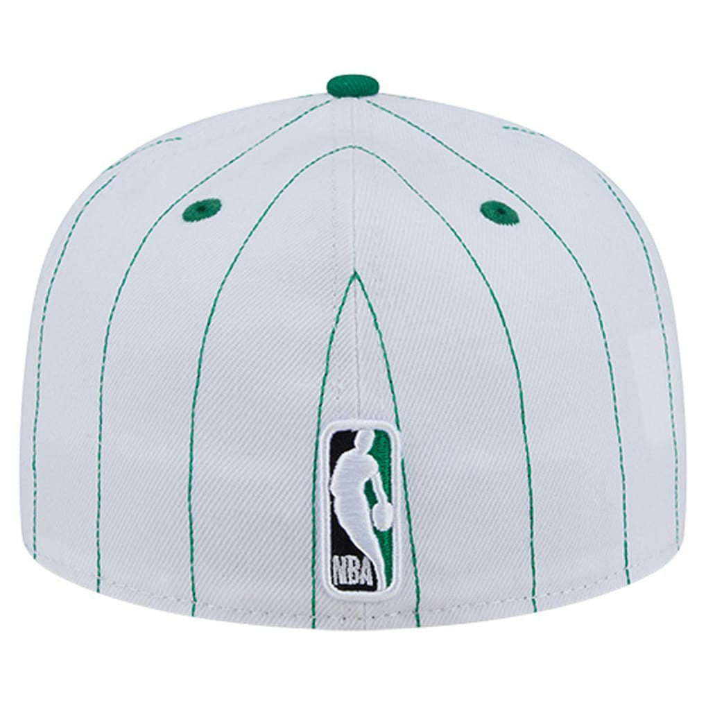 Boston Celtics Wordmark Pinstripe 59FIFTY Fitted Hat White