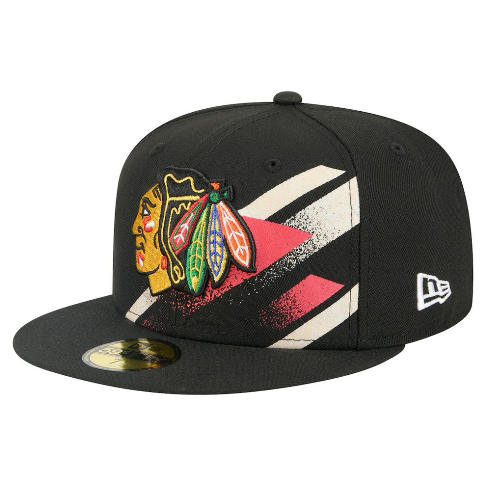 NHL Chicago Blackhawks New Era Faded Lines 59FIFTY Fitted Hat - Black