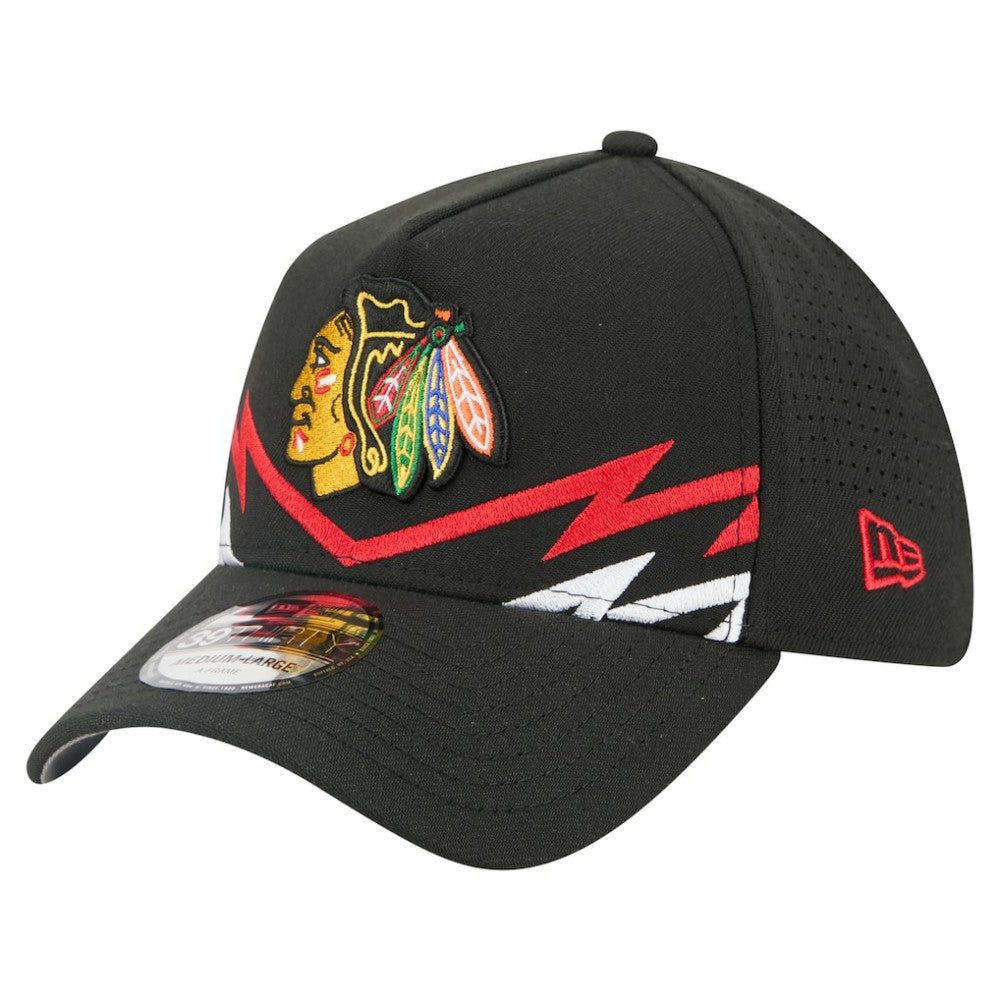 NHL Chicago Blackhawks New Era 39THIRTY A-Frame Perforated Flex Hat - Black