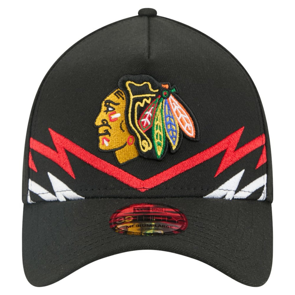 NHL Chicago Blackhawks New Era 39THIRTY A-Frame Perforated Flex Hat - Black