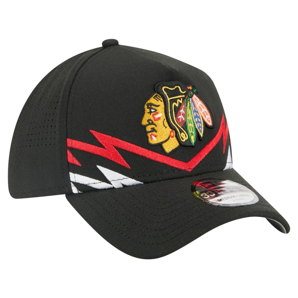 NHL Chicago Blackhawks New Era 39THIRTY A-Frame Perforated Flex Hat - Black