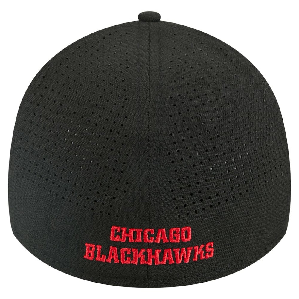 NHL Chicago Blackhawks New Era 39THIRTY A-Frame Perforated Flex Hat - Black