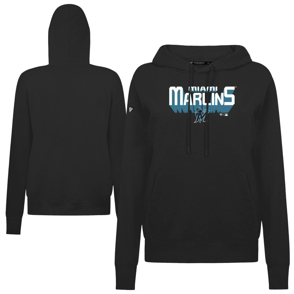 Miami Marlins Levelwear Women's Adorn Retro 3D Pullover Hoodie - Black Hoodies