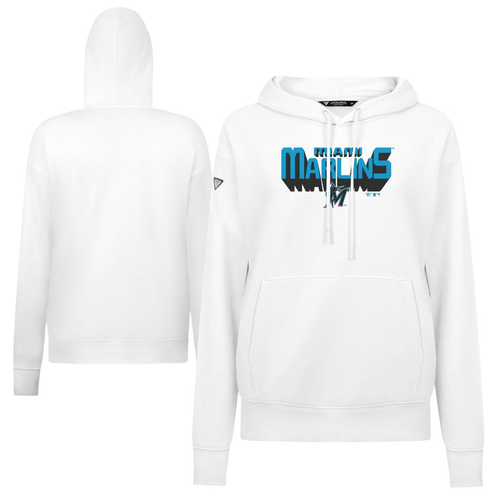 Miami Marlins Levelwear Women's Adorn Retro 3D Pullover Hoodie - White Hoodies