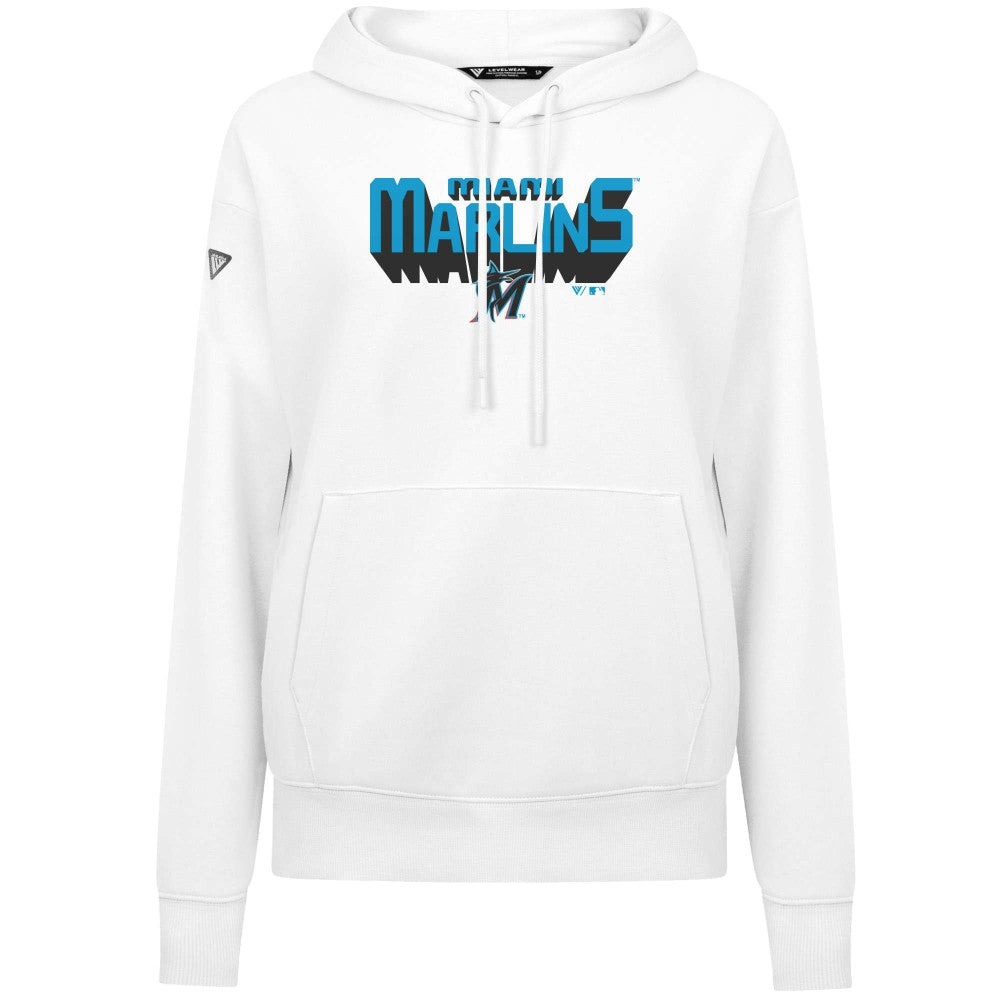 Miami Marlins Levelwear Women's Adorn Retro 3D Pullover Hoodie - White Hoodies