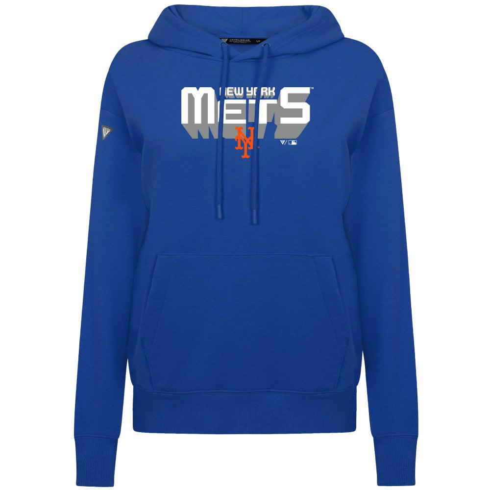 New York Mets Levelwear Women's Adorn Retro 3D Pullover Hoodie - Royal Hoodies