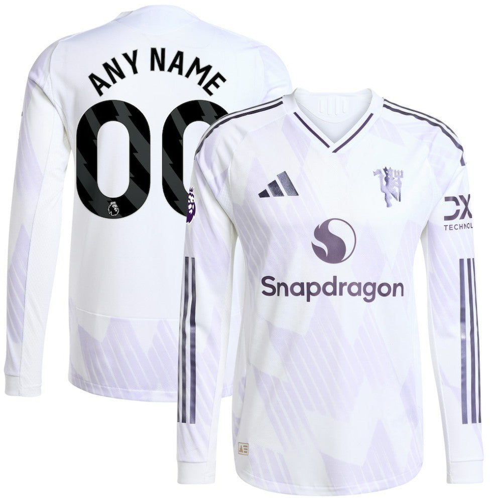 Manchester United 2025/26 Away Long Sleeve Custom Jersey White