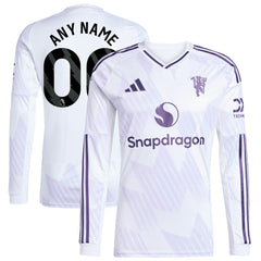 Manchester United 2025/26 Away Replica Long Sleeve Custom Jersey White