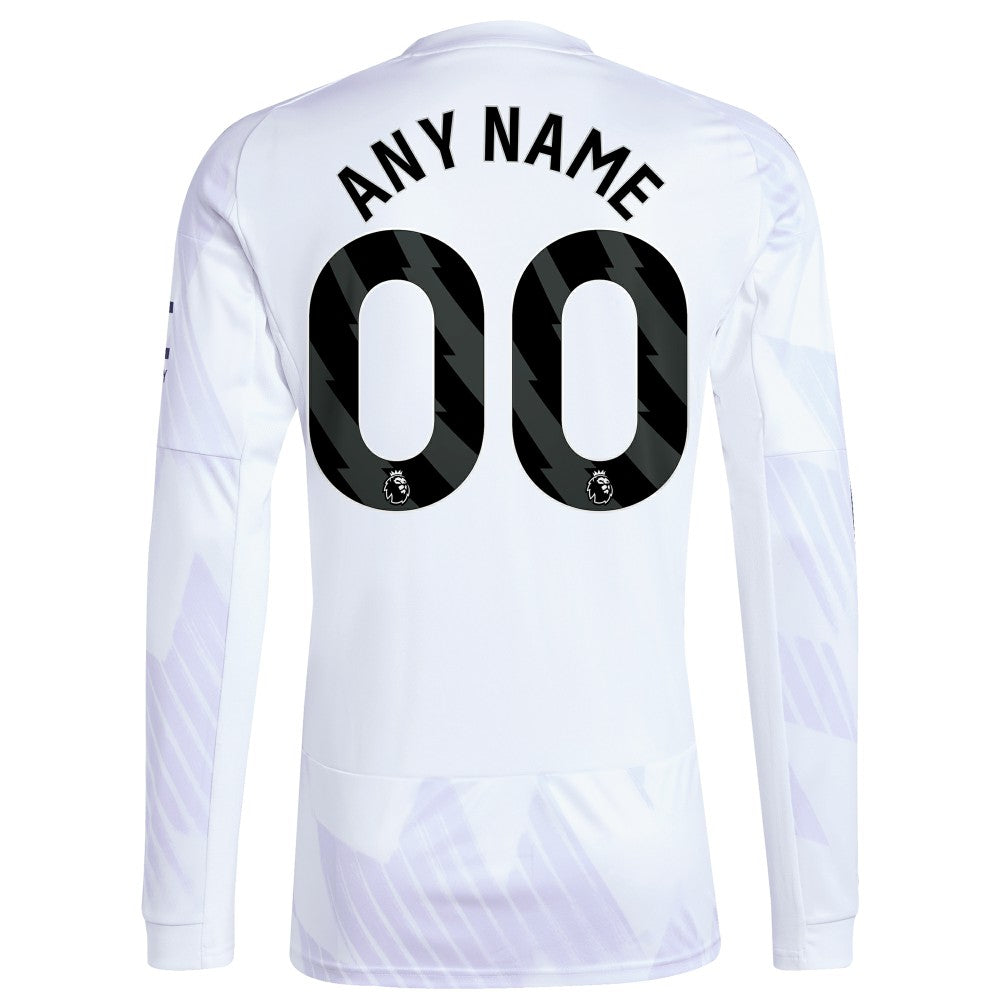 Manchester United 2025/26 Away Replica Long Sleeve Custom Jersey White