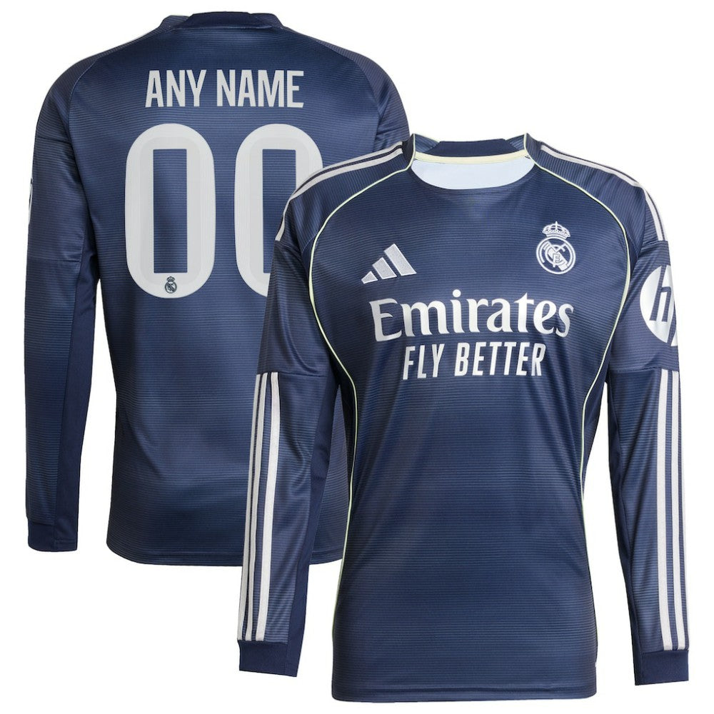 Real Madrid 2025/26 Away Long Sleeve Replica Custom Jersey Blue shop