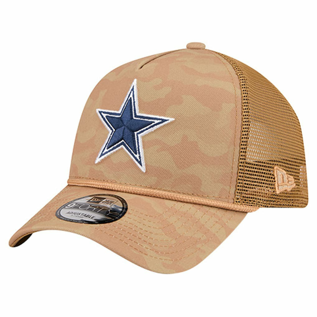 Dallas Cowboys New Era Wheat Camo 9FORTY Trucker Adjustable Hat Tan