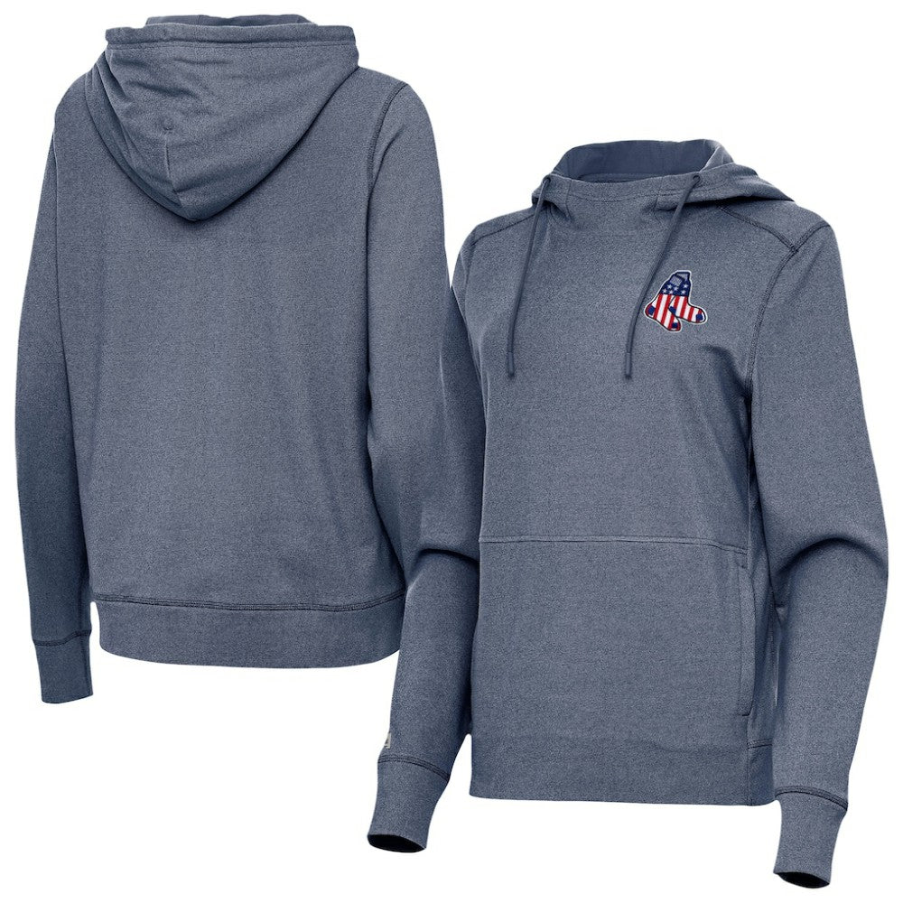 Boston Red Sox Antigua Women's Justice Stars and Stripes Team Logo Pullover Hoodie - Heather Navy Hoodies