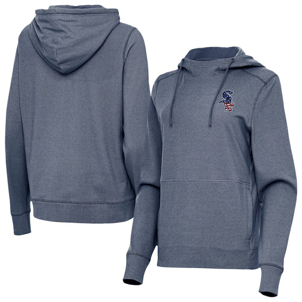 Chicago White Sox Antigua Women's Justice Stars and Stripes Team Logo Pullover Hoodie - Heather Navy Hoodies