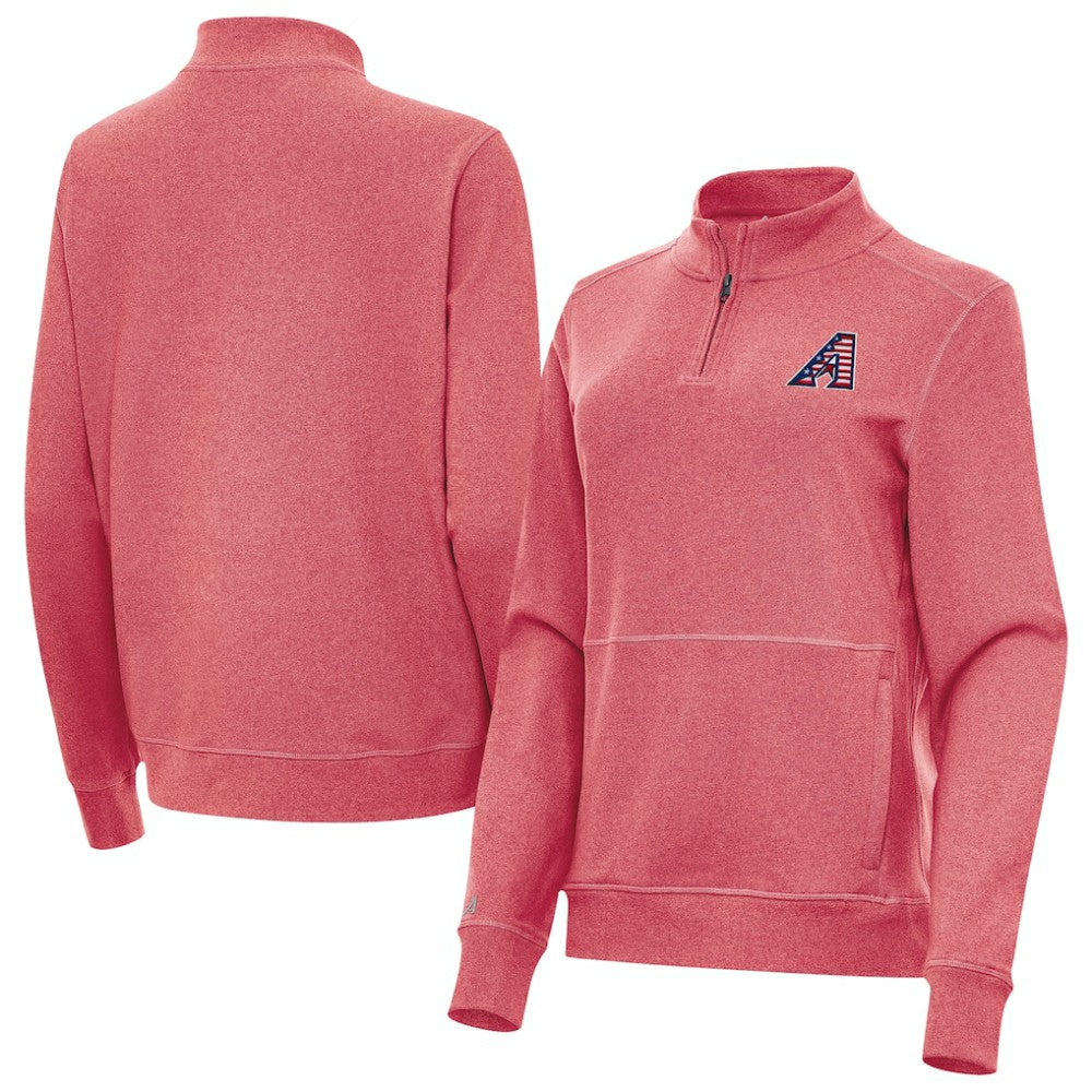 Arizona Diamondbacks Antigua Women's Crush Stars and Stripes Team Logo Quarter-Zip Pullover Top - Heather Red Pullover