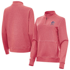 Miami Marlins Antigua Women's Crush Stars and Stripes Team Logo Quarter-Zip Pullover Top - Heather Red Pullover